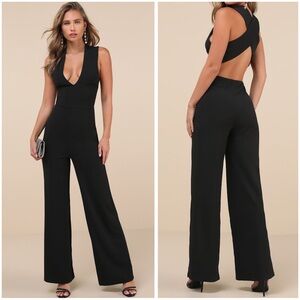 Lulus Thinking Out Loud Black Backless Jumpsuit